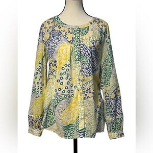 Talbots Women size small multicolor paisley Top button up long sleeve